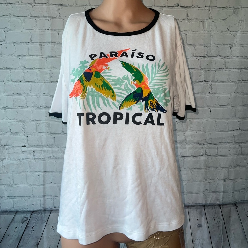 Eva Mendes NY & Company Green, Black & White Tropical Shirt size XL